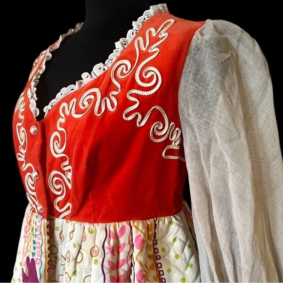 Vintage Wench Dress Renaissance Cosplay Velvet Bodice Quilted Skirt Prairie Maxi - Picture 5 of 11